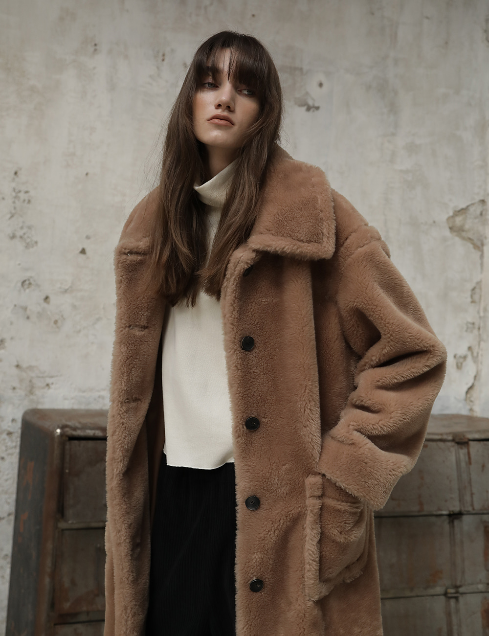 Chester Wool Fur Coat (Teddy Brown)