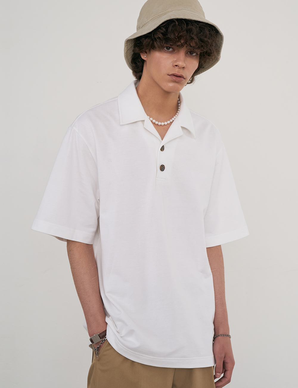 Open Collar T-Shirts  (Ivory)