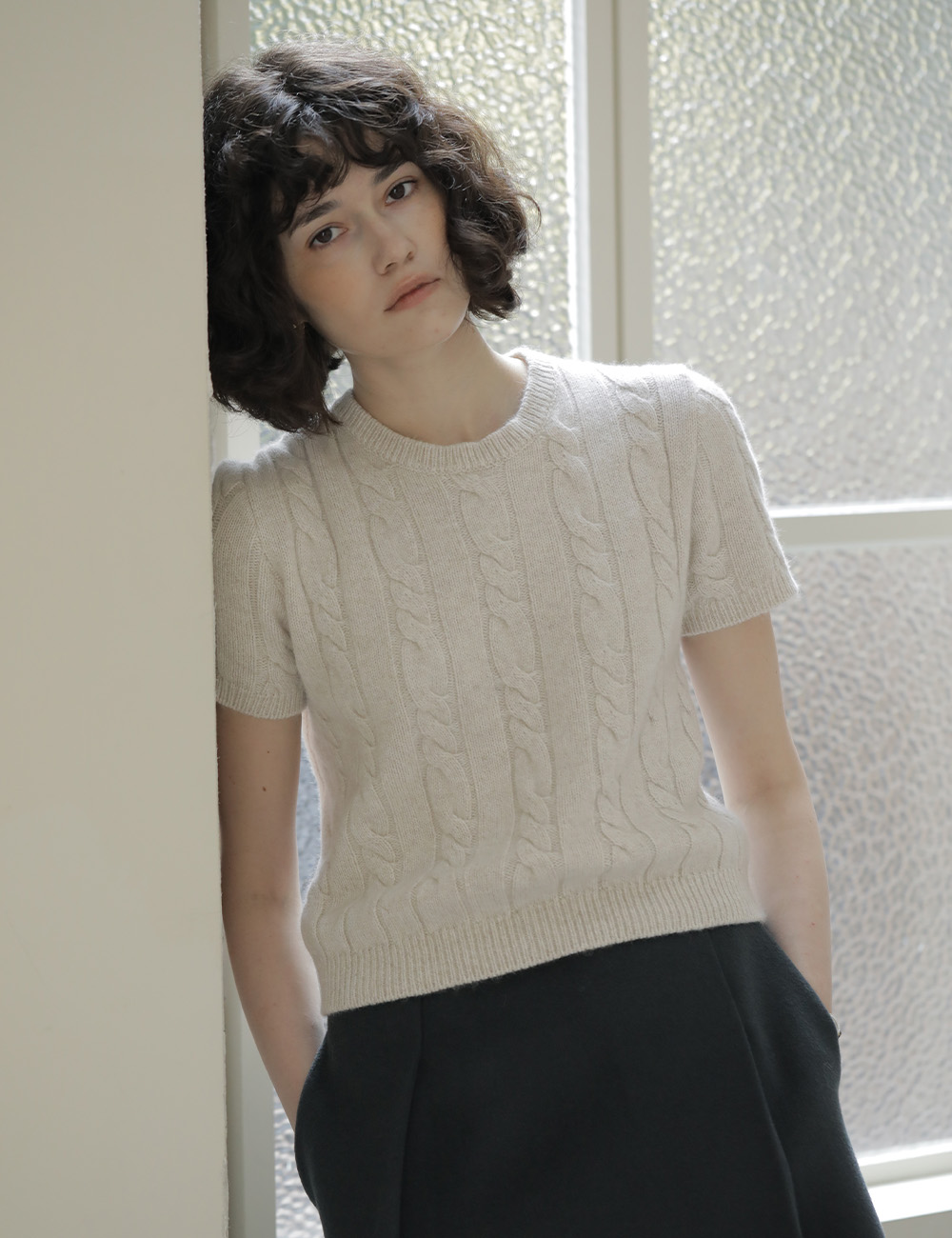 Cable Knit Half Sleeves (Ivory)